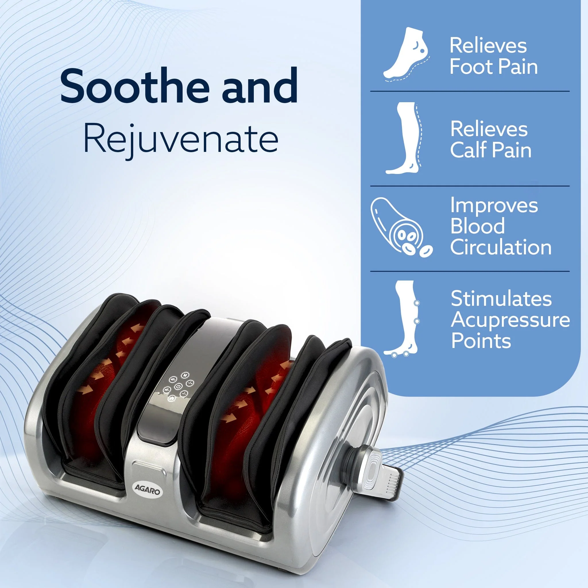 Elite Air Compress Foot Massager, Shiatsu Foot Massager, Kneading & Rolling Function, Lukewarm Heat, For Pain Relief, Muscle Relaxation & Improving Blood Circulation, Includes Remote Control - Image 3