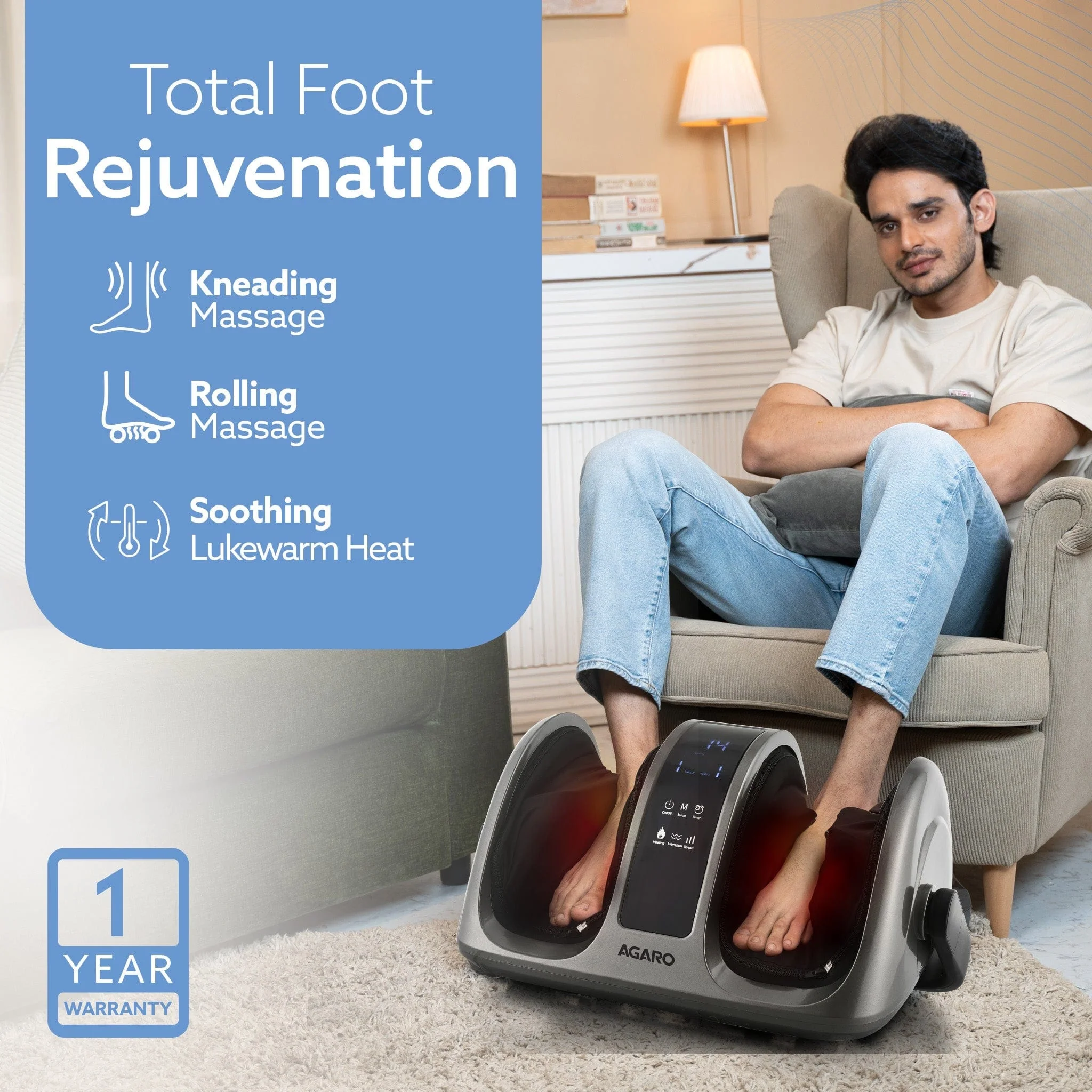 Primo Foot Massager, Kneading & Rolling Function, Lukewarm Heat, Vibration, Timer, for Pain Relief, Muscle Relaxation & Improving Blood Circulation - Image 12